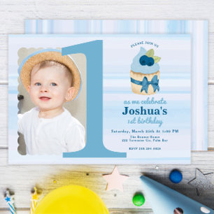 Simple Photo First Birthday Typography Invitation