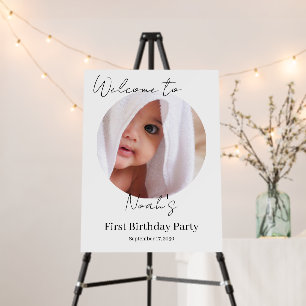 Simple Photo First Birthday Welcome Sign
