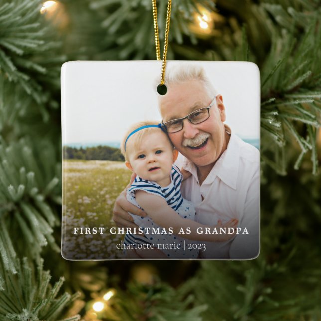 Simple Photo First Christmas as Grandpa Ceramic Ornament (Tree)