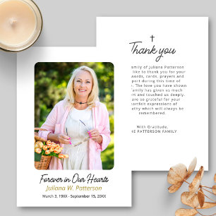 Simple Photo Forever in our Hearts Funeral Thank You Card