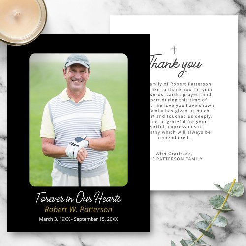 Simple Photo Forever in our Hearts Funeral  Thank You Card