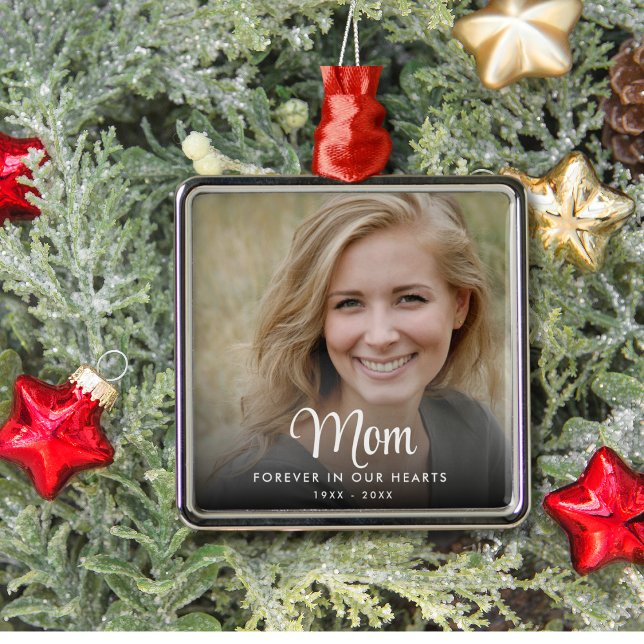 Simple Photo Forever In Our Hearts Memorial   Metal Ornament (Creator Uploaded)