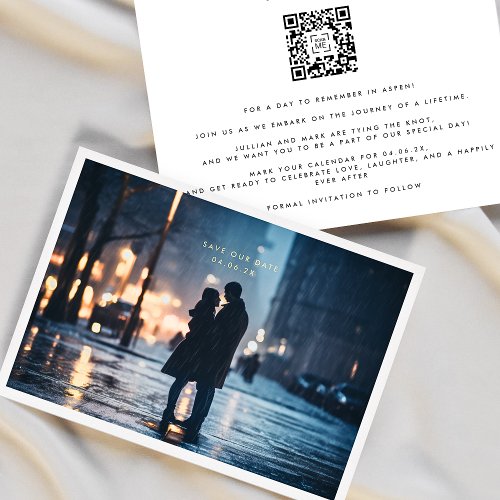 Simple Photo Frame QR CODE Wedding Save The Date  Foil Invitation