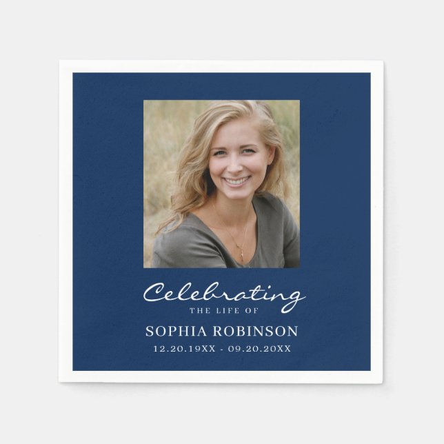 Simple Photo Funeral Memorial Blue  Napkins (Front)