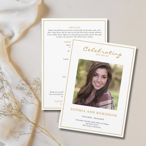 Simple Photo Funeral Memorial Order Of Service