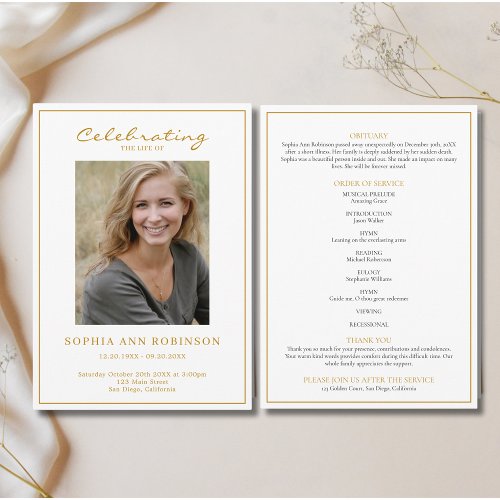 Simple Photo Funeral Memorial Order Of Service