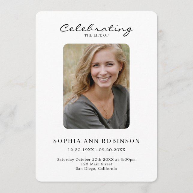 Simple Photo Funeral Memorial Order Of Service Program (Front)