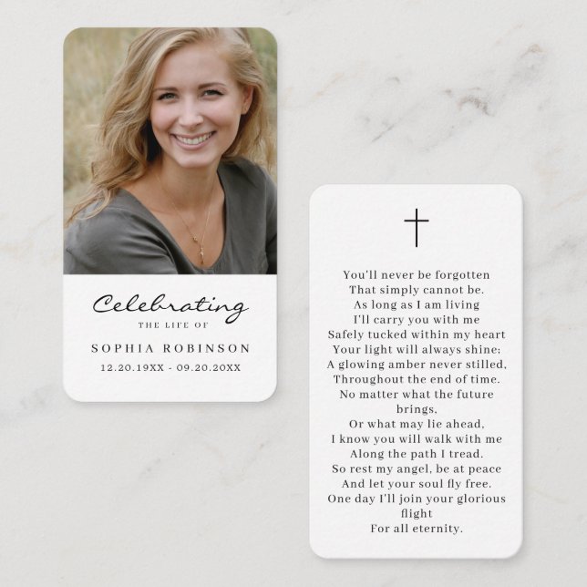 Simple Photo Funeral Sympathy Prayer Card (Front/Back)