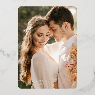 Simple Photo Gold Foil Wedding Thank You Card