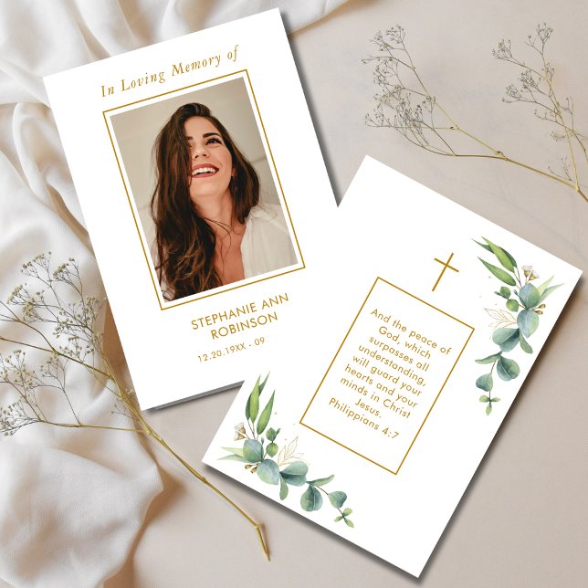 Simple Photo Gold Funeral Memorial Prayer Card (Creator Uploaded)