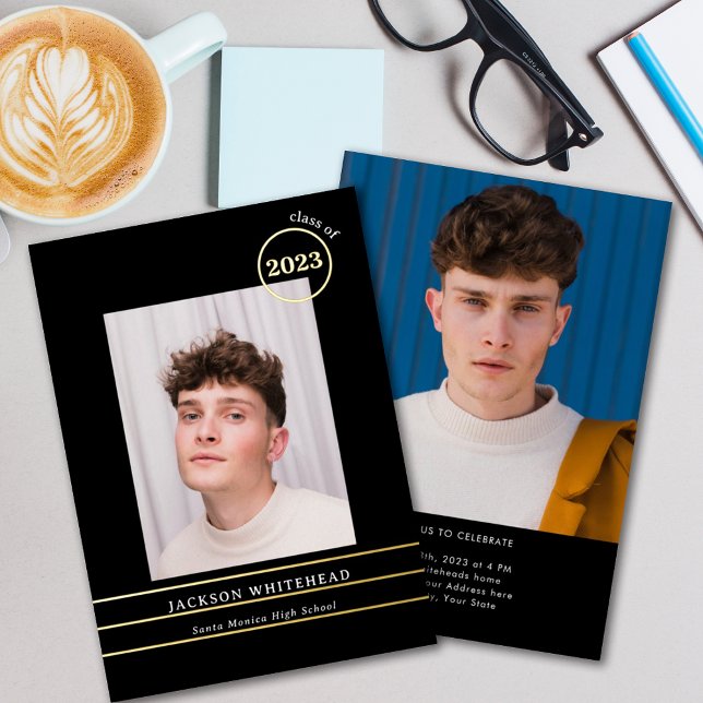 Simple Photo Graduate Black Foil Invitation (Creator Uploaded)