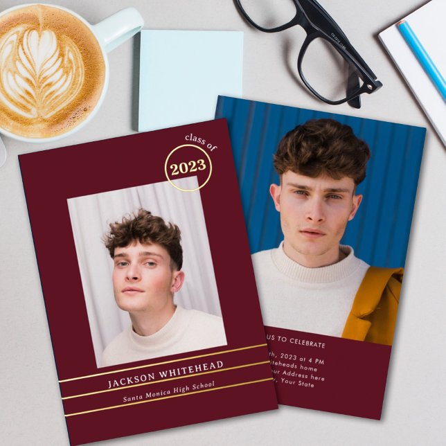 Simple Photo Graduate Burgundy Foil Invitation (Creator Uploaded)