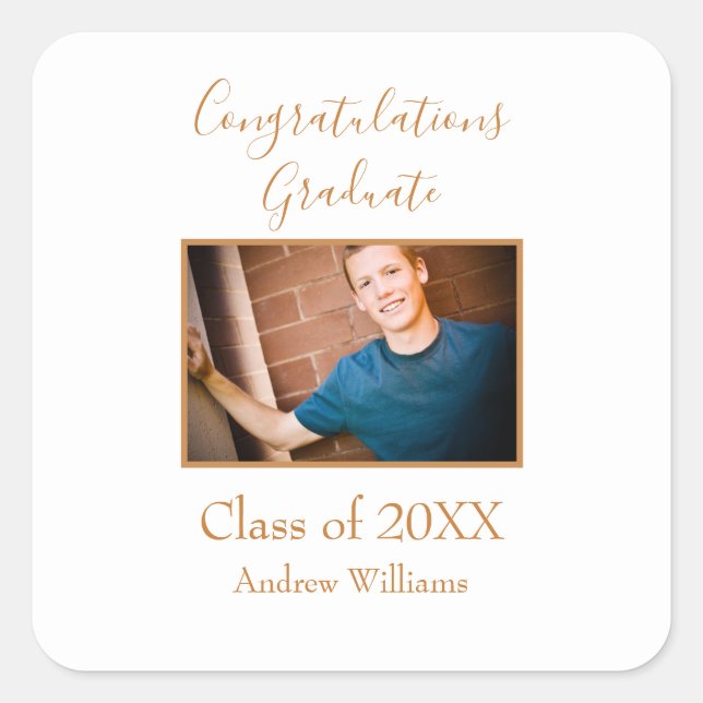 Simple Photo Graduate Class of 20XX  Square Sticker (Front)