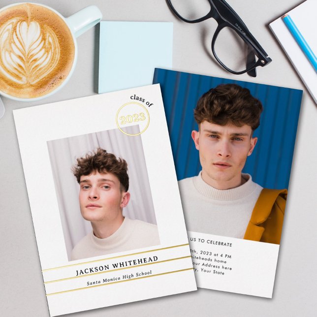 Simple Photo Graduate White Foil Invitation (Creator Uploaded)