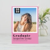 Simple Photo Graduation 2022 Party Pink Invitation (Standing Front)