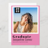 Simple Photo Graduation 2022 Party Pink Invitation (Front/Back)