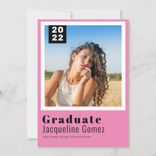 Simple Photo Graduation 2022 Party Pink Invitation (Front)