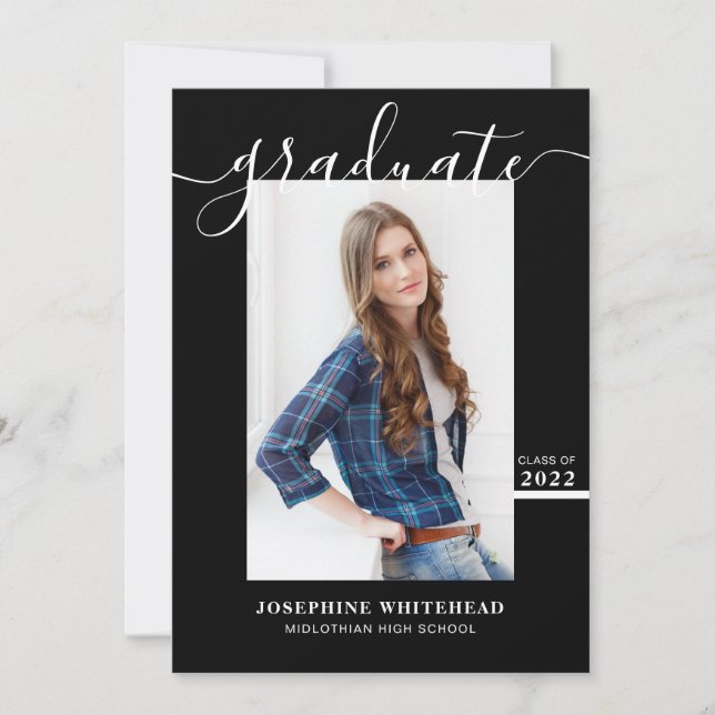Simple Photo Graduation Announcement 2022 Black (Front)