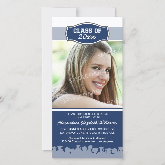 Simple Photo Graduation Announcement (blue) (Front)