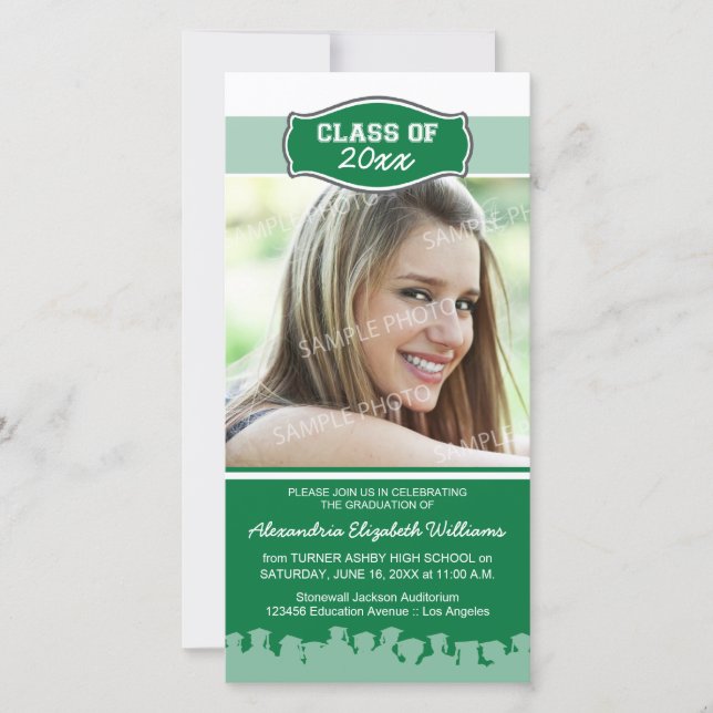 Simple Photo Graduation Announcement (green) (Front)