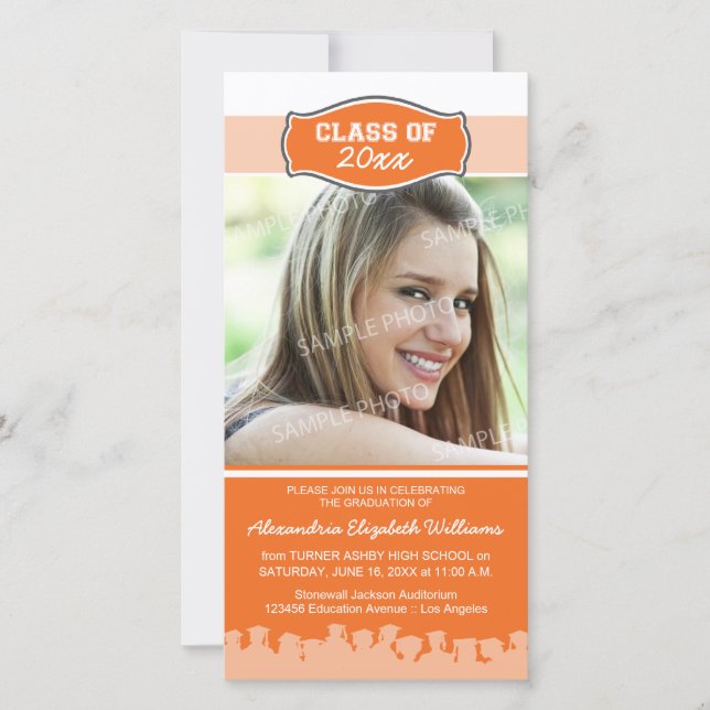 Simple Photo Graduation Announcement (orange) (Front)