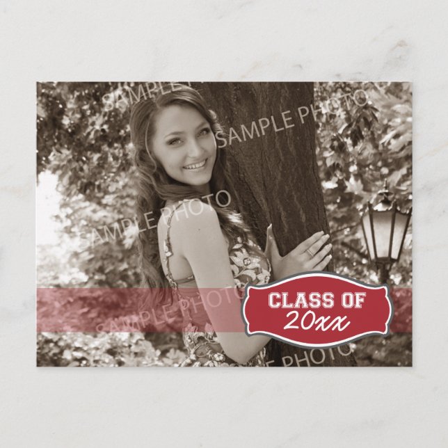 Simple Photo Graduation Announcement (red) (Front)