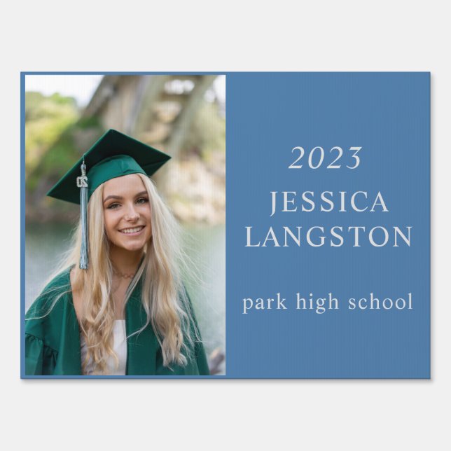Simple Photo Graduation Blue Yard Sign (Front)