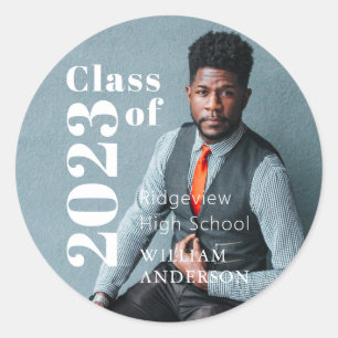 Simple Photo Graduation Photo Classic Round Sticker