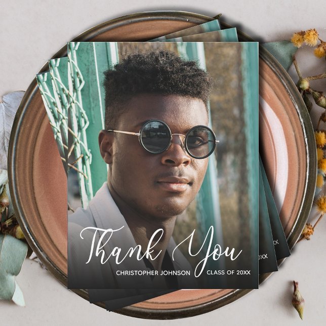 Simple Photo Graduation Thank You Note Card (Simple photo graduation thank you flat note cards with your message on the back)
