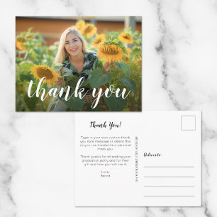 Simple Photo Graduation White Script Thank You Postcard