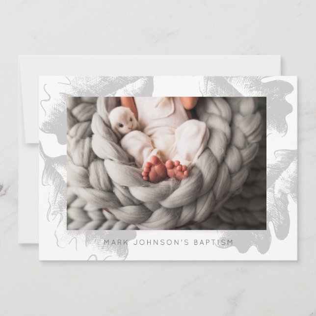 Simple Photo Gray Foliage Baptism Party Invitation (Front)