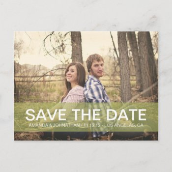 Simple Photo Green Save The Date Post Cards by AllyJCat at Zazzle