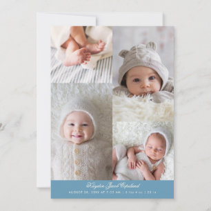 Simple Photo Grid Denim Blue Birth Announcement