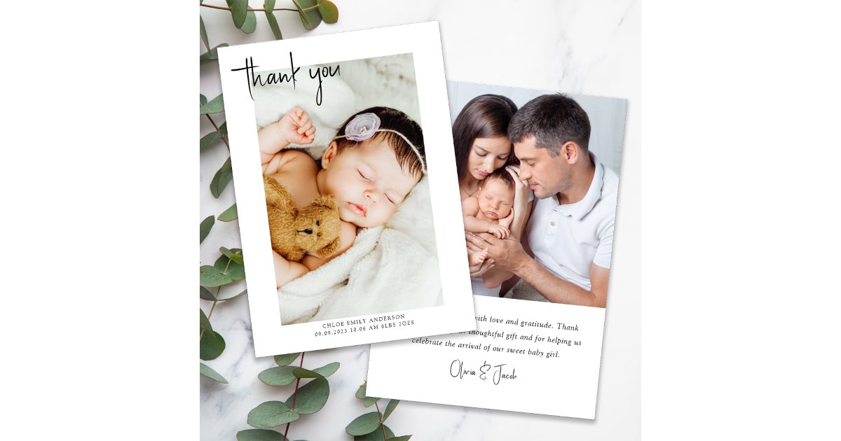 Simple Photo Hand-Lettered New Baby Thank You Card | Zazzle