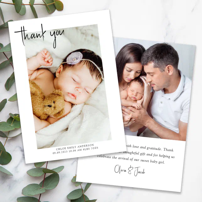 Simple Photo Hand-Lettered New Baby Thank You Card | Zazzle