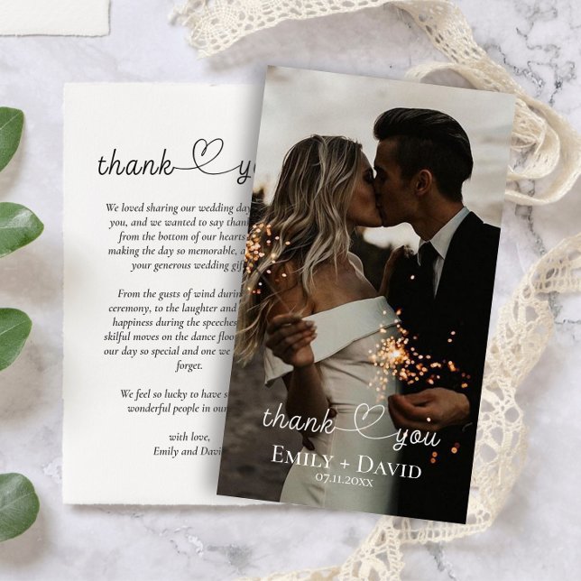  Simple Photo Hand-Lettered Wedding Thank You  Note Card (Creator Uploaded)