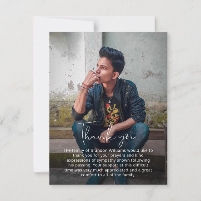 Simple Photo Handwritten Funeral Thank You Card (Front)