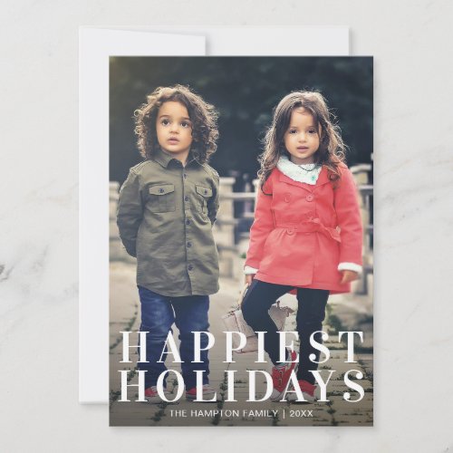 Simple Photo Happiest Holidays Modern Christmas Holiday Card
