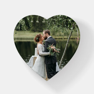 Simple Photo Heart Glass Newlywed Wedding Gift Paperweight