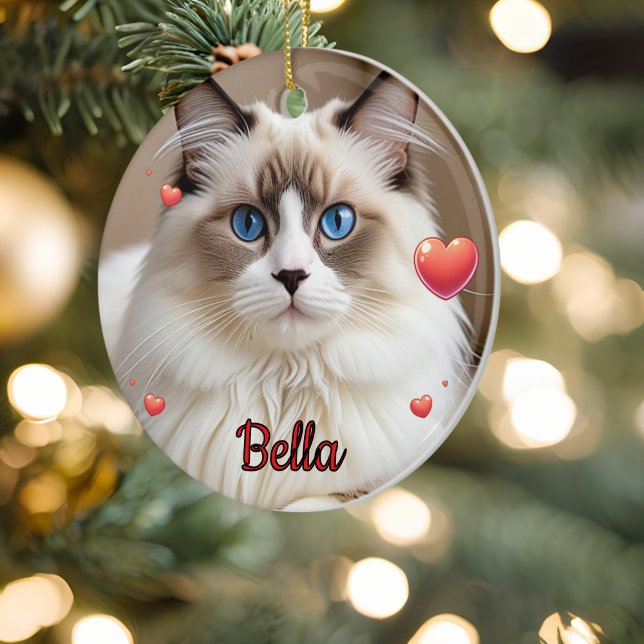  Simple Photo Hearts Pet CAT Personalize Ceramic Ornament (Creator Uploaded)