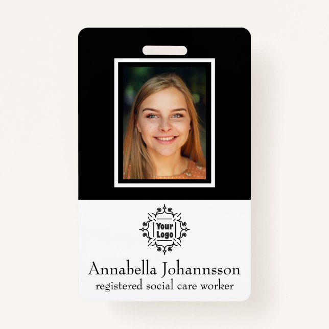 Simple Photo Id and Custom Logo with Name on Black Badge (Front)