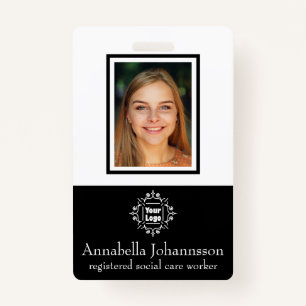 Simple Photo Id and Custom Logo with Name on Black Badge