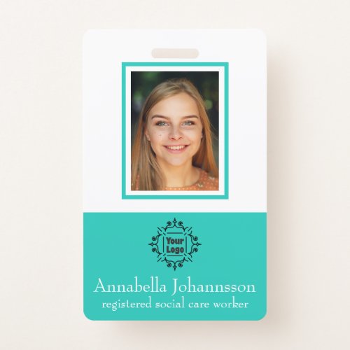 Simple Photo Id and Custom Logo with Name on Teal Badge