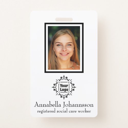 Simple Photo Id and Custom Logo with Name on White Badge