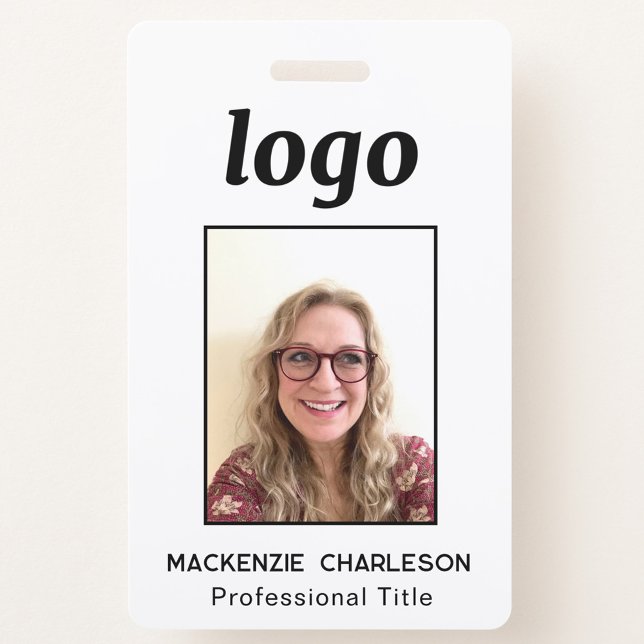 Simple Photo ID Nametag  Badge (Sinple logo and custom text business photo id name tag or badge)