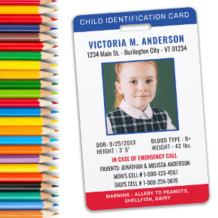 Simple Photo Identification Emergency Child ID Badge