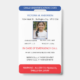Simple Photo Identification Emergency Child ID Badge