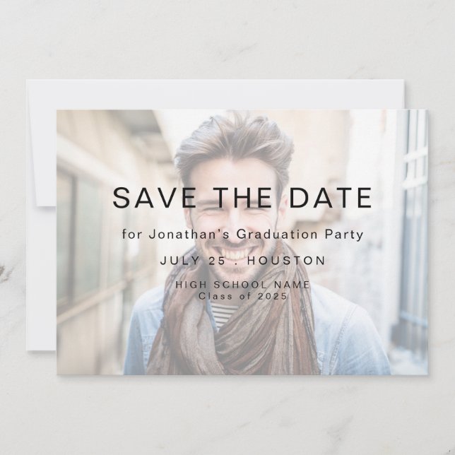 Simple Photo Light Overlay 2025 Graduation Save The Date (Front)