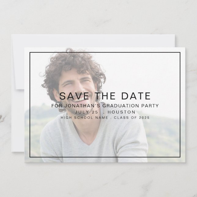 Simple Photo Light Overlay Border  Graduation Save The Date (Front)