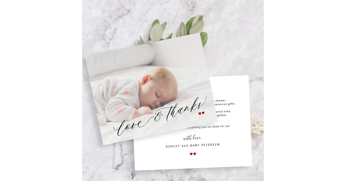 Simple photo love and thanks baby shower thank you card | Zazzle